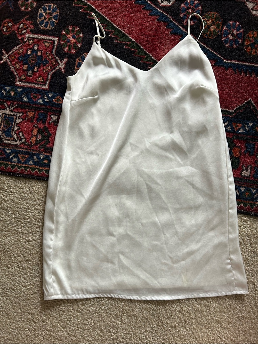 White Satin Mini Slip Dress with Spaghetti Straps